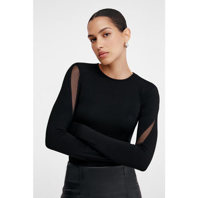 Women's Alley Crew-Neck Jersey Top with Mesh-Detail Sleeves
