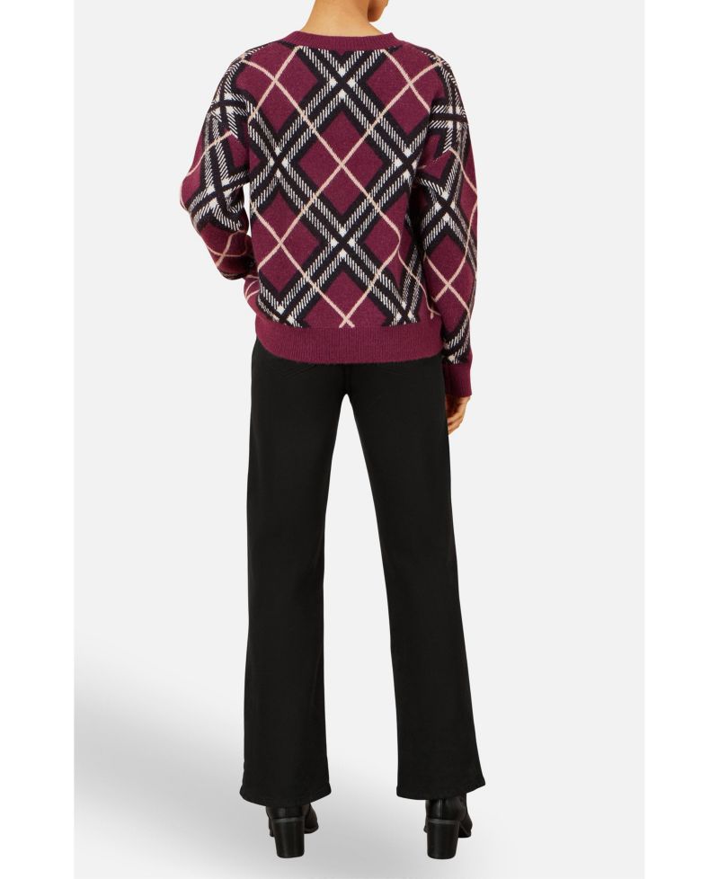 Women's Woomen's Argyle Check Relaxed Sweater