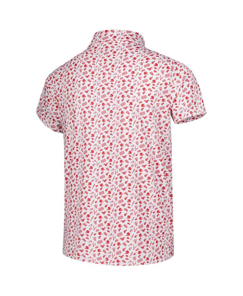 Big Boys and Girls White/Scarlet Ohio State Buckeyes Tom Allover Print Performance Polo Shirt