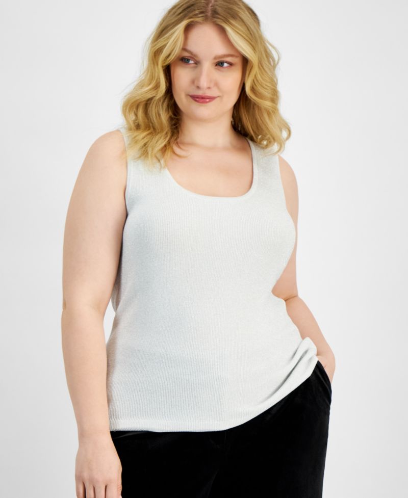 ASL Plus Size Metallic Rib-Knit Scoop-Neck Tank