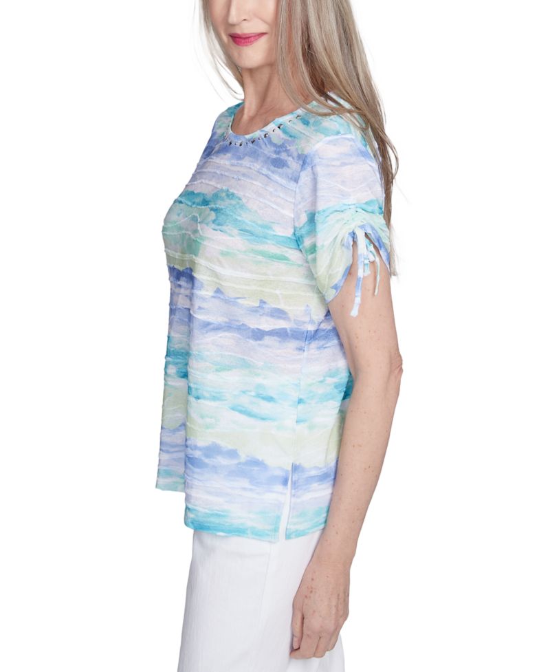 Petite Watercolor Tied Short-Sleeve Top