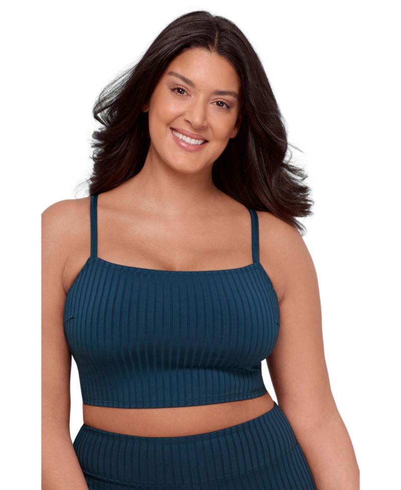 Women's Supportive and Sculpting Ribbed Square-Neck Midkini Swimsuit Top