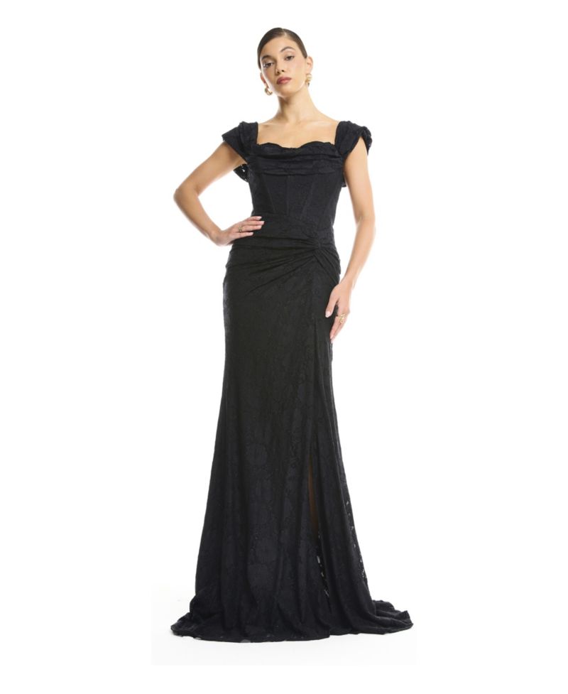 Women's Off-Shoulder Ruched Lace Gown