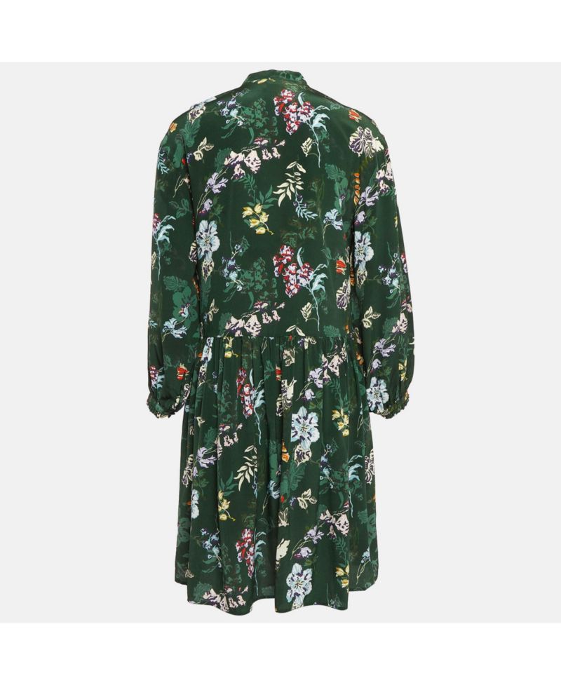 Women's Green Resist Print Silk Dress