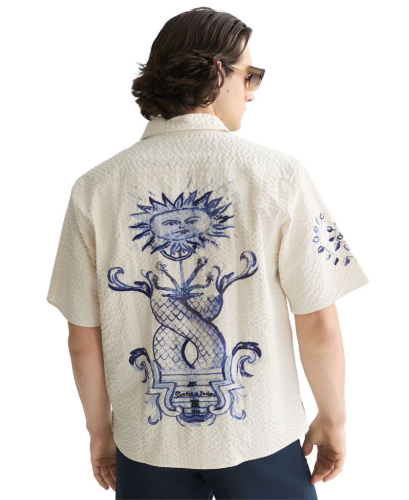 Men's Delfts Blauw Artwork Camp Collar Shirt