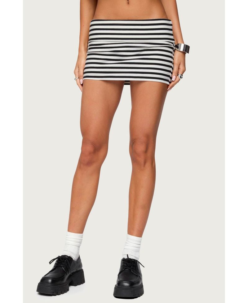 Womens Rylan Striped Fold Over Mini Skort