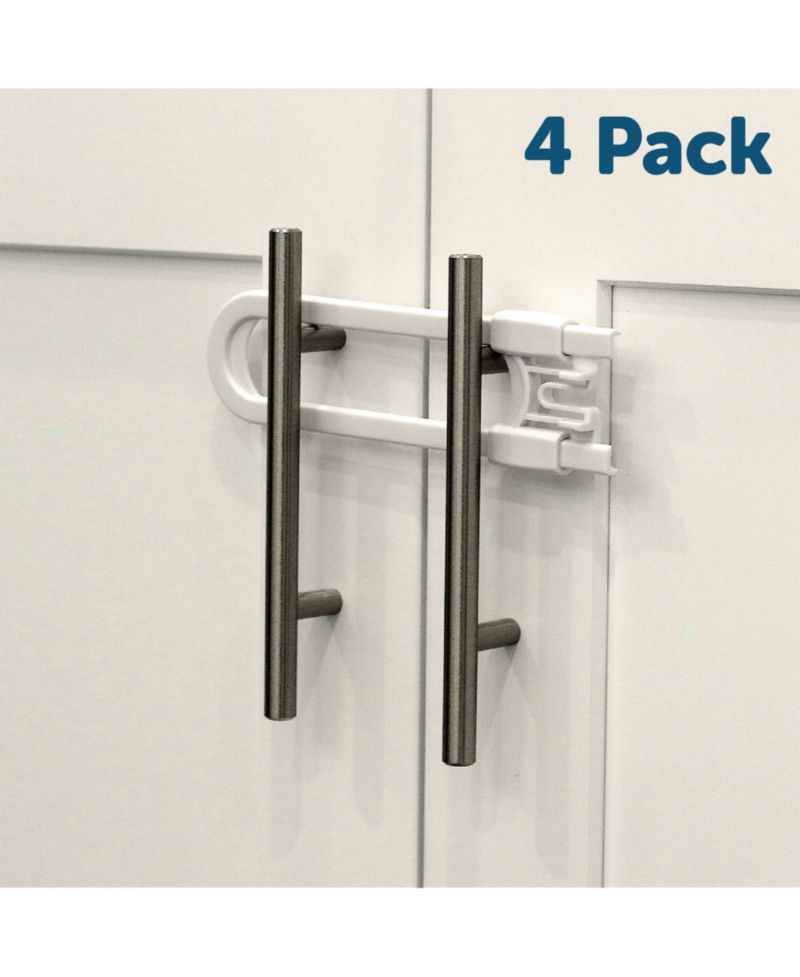 Toddler Sliding Cabinet Locks, U Shape, for Knobs, Handles, Doors - Baby Safety Set - 4 Pack