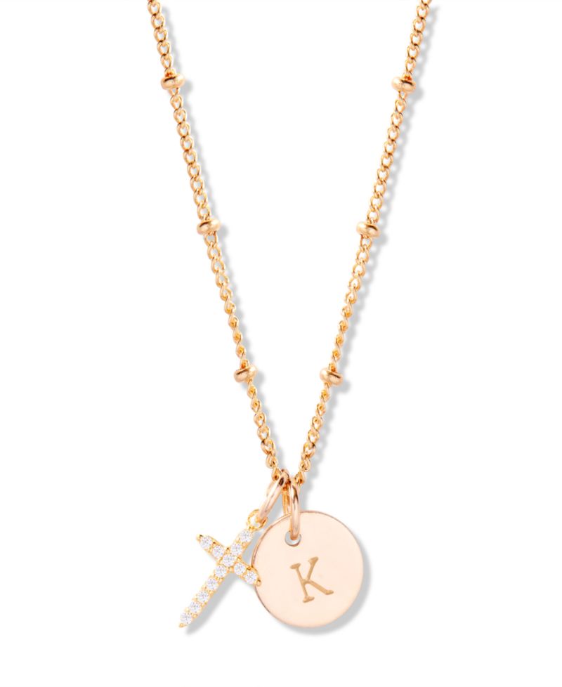 "14k Gold" Josephine Initial Cross Pendant
