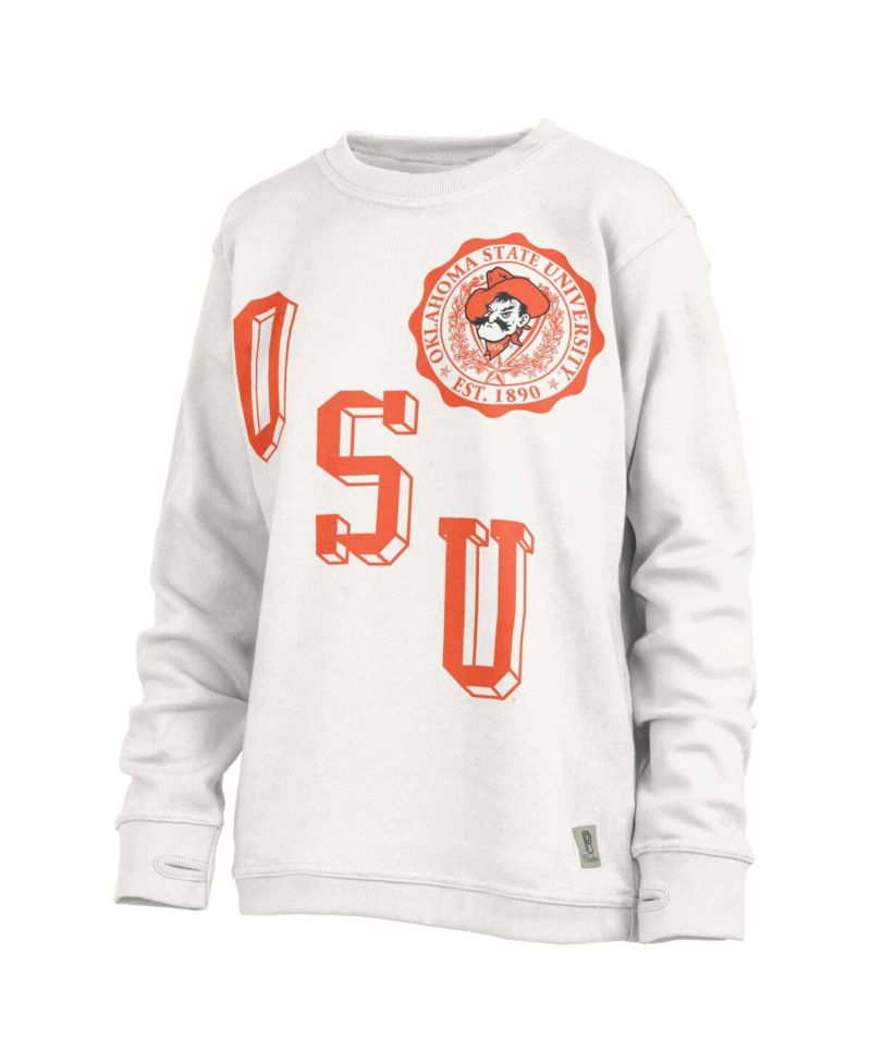 Women's White Oklahoma State Cowboys Shoreline Sundown Pullover Sweatshirt