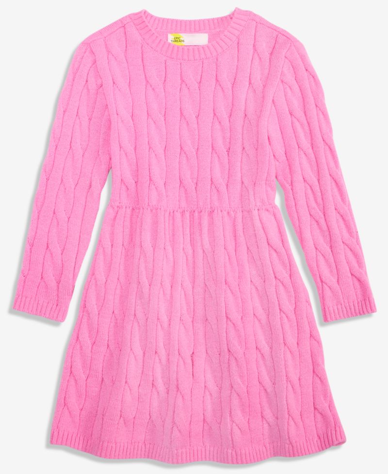 Toddler Girls' 12M-5T Cable-Knit Long-Sleeve Fit & Flare Sweater Dress