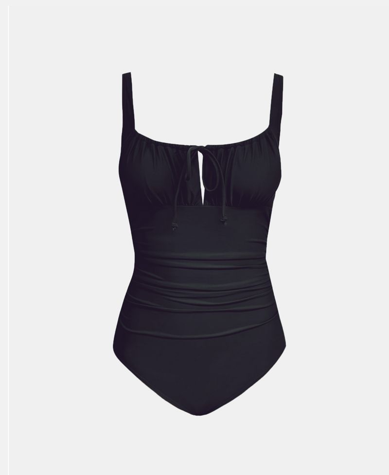 Women's Elegant Tie Front One-Piece Swimsuit with Ruched Front