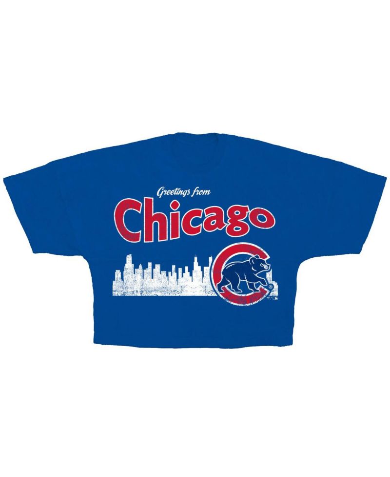 Women's Royal Chicago Cubs Skyline Cropped T-Shirt