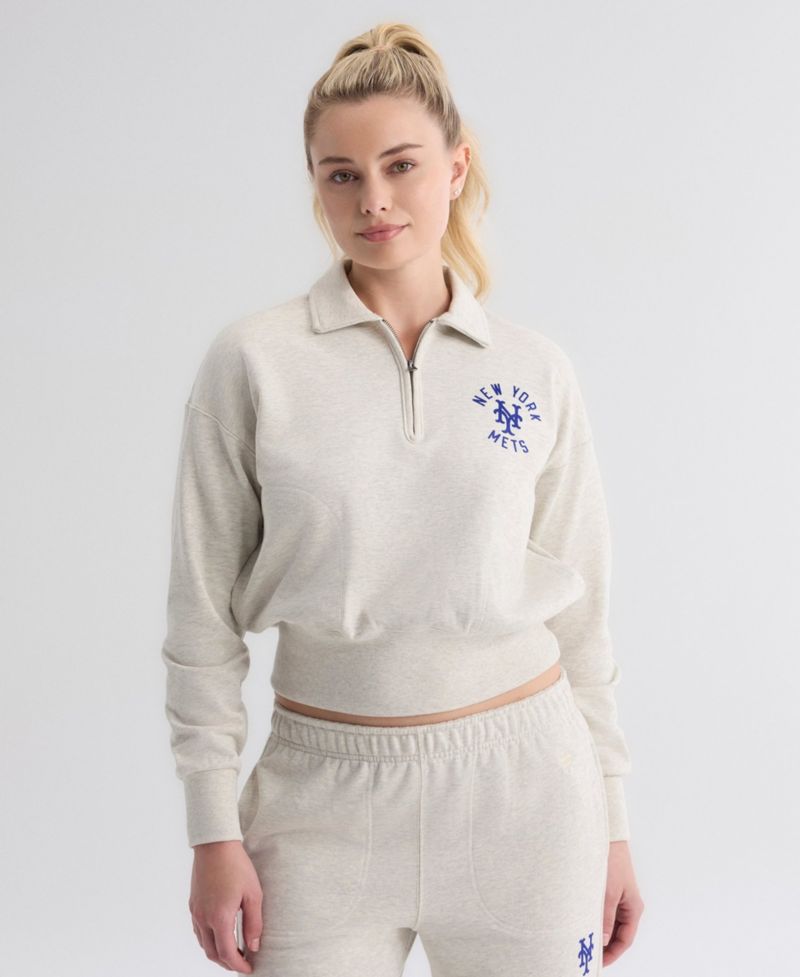 Women's New York Mets Cropped Polo Collar Quarter-Zip Sweatshirt