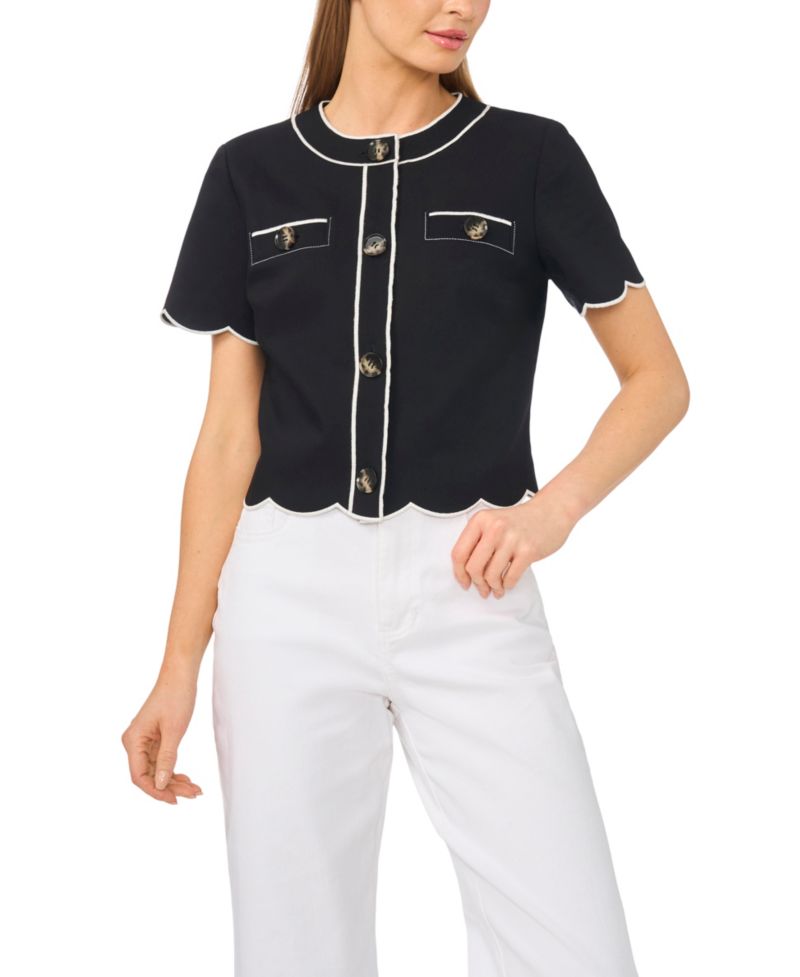 Women's Short-Sleeve Contrast Scallop Jacket