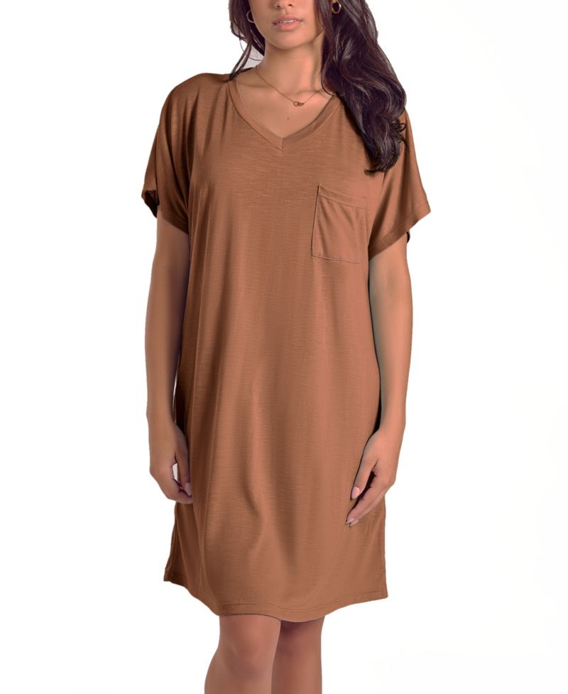 Plus Size Soft Breathable Night Shirt with Side Pockets
