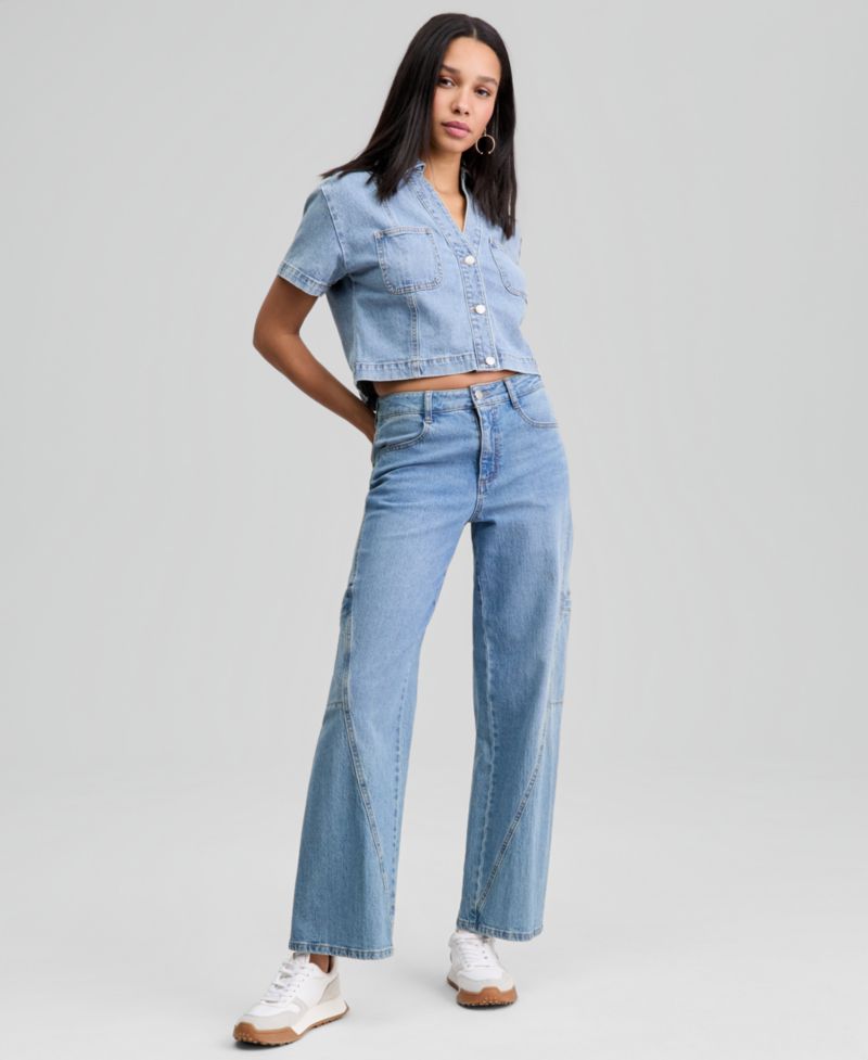 Petite Short-Sleeve Denim Shirt
