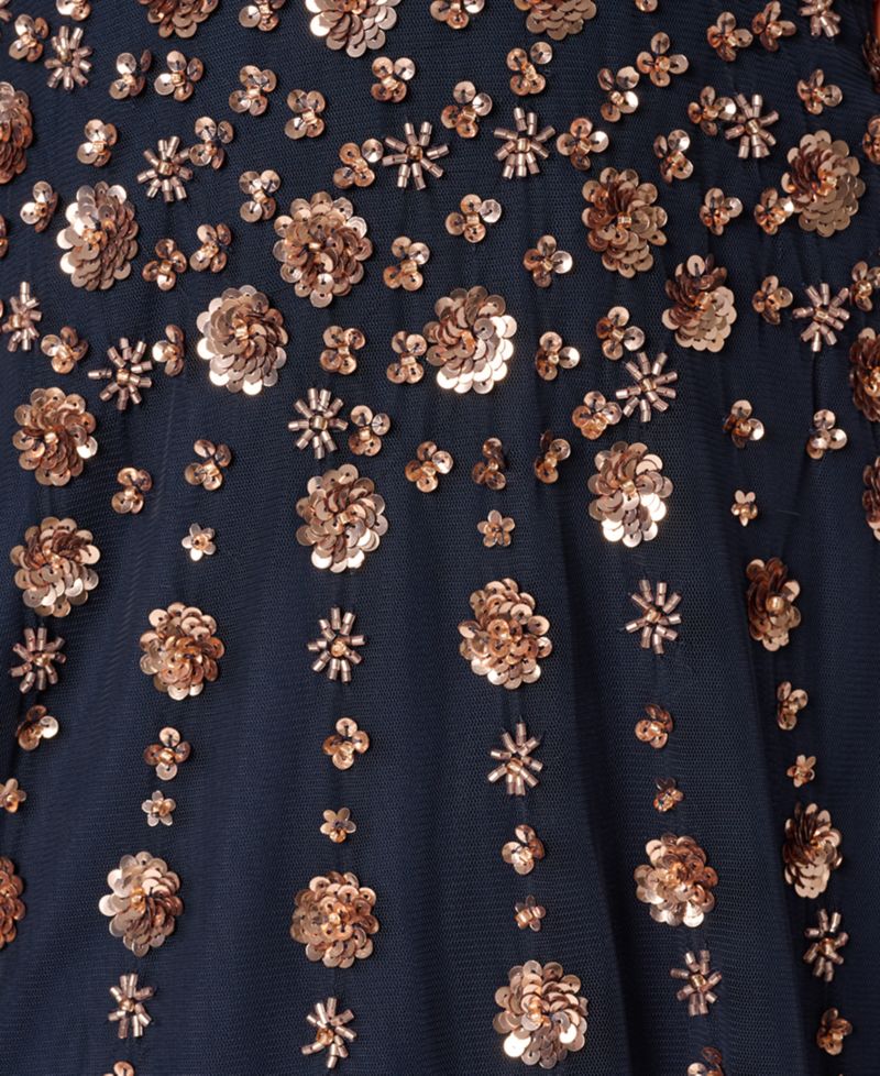Petite Beaded Square Neck Knee-Length Dress