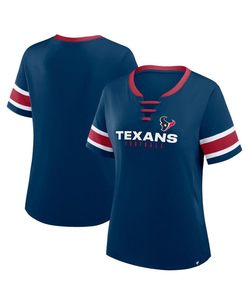 Women's Navy Houston Texans Plus Size Red Zone Athena Lace-Up V-Notch Neck T-Shirt