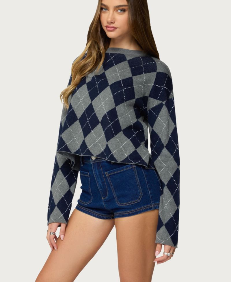 Women's Prep Girl Argyle Knit Top