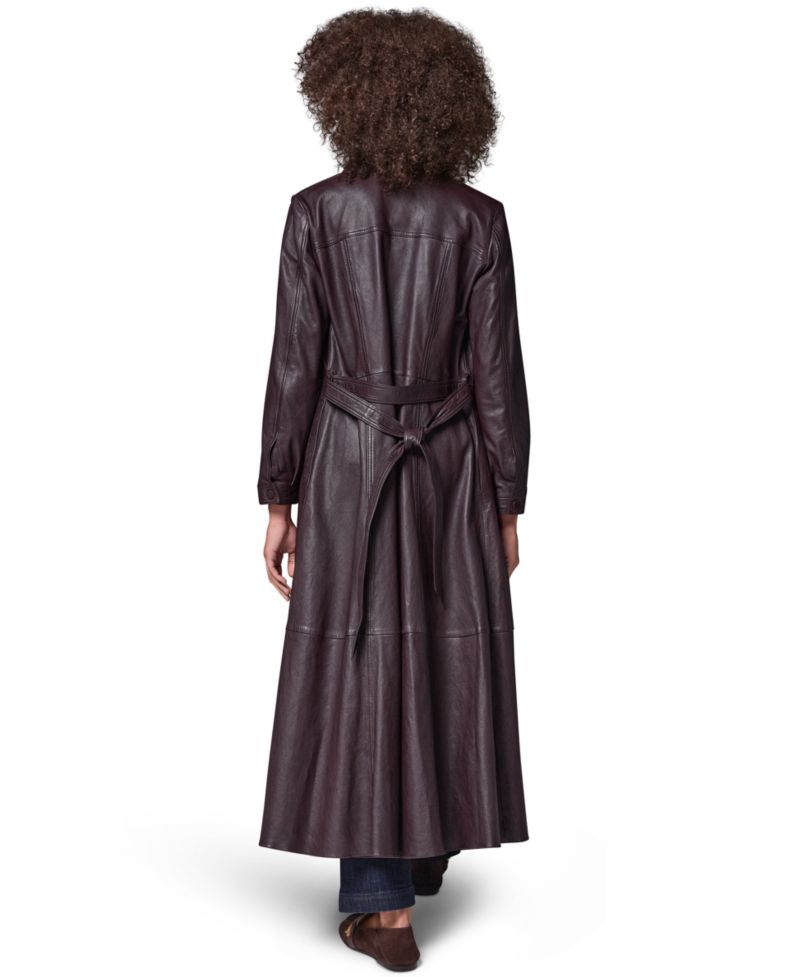 Women's Long-Sleeve A-Line Collared Leather Shirt Dress
