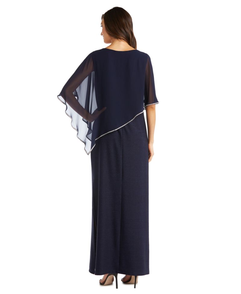 Women's Rhinestone-Edge Cape Gown