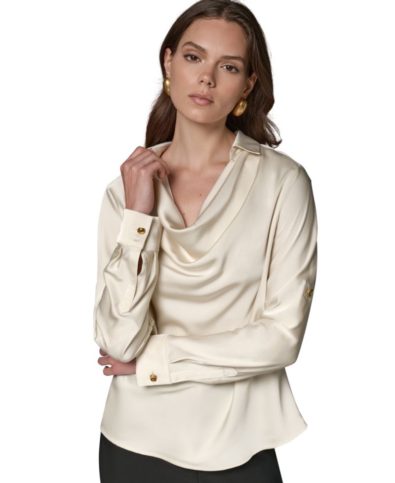 Petite Satin Back Crepe Long-Sleeve Top
