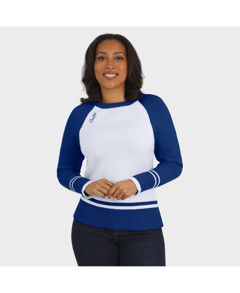Women's White Chicago Cubs Color Block Raglan Sweater