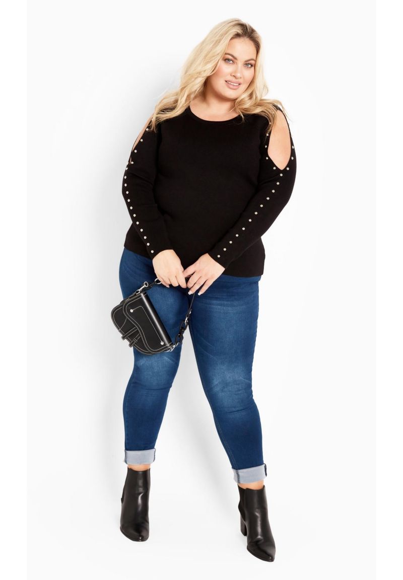 Women's Plus Size Cold Shoulder Full Length Sleeves Sweater