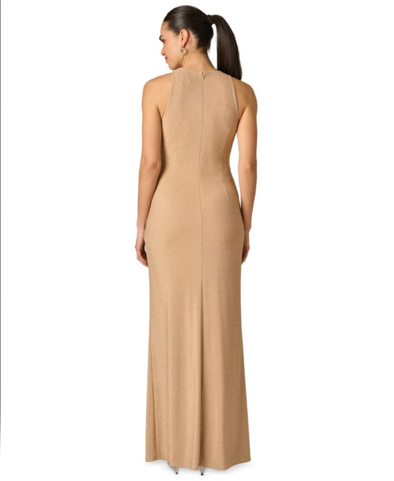 Women's Metallic Stretch Knit Draped Gown