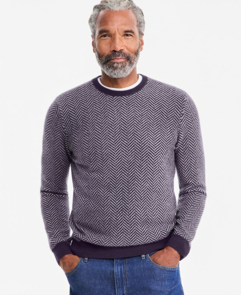 Men's Regular-Fit Herringbone 100% Cashmere Sweater