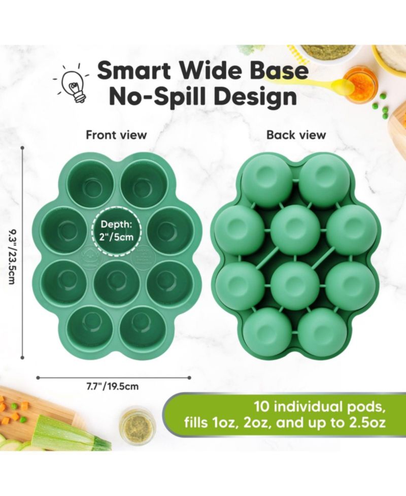 Prep Silicone Baby Food Freezer Tray with Clip-on Lid, 2oz x 10 Silicone Freezer Molds, BPA-Free Baby Food Storage