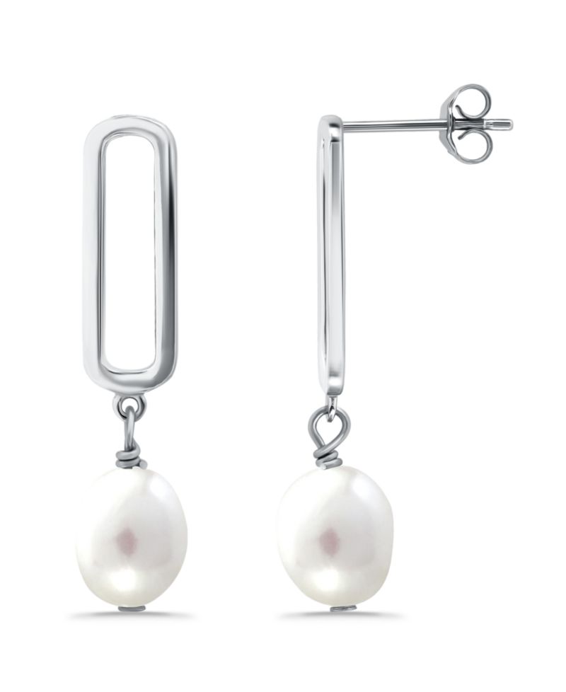 White Cultured Pearl Paperclip Drop Earring