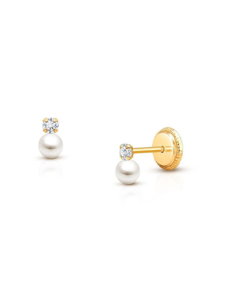 14K Gold Pearl Drop Stud Screw Back Earrings