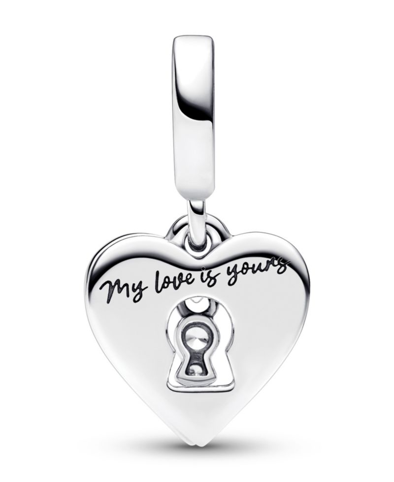 Sterling Silver Padlock Heart Double Dangle Charm