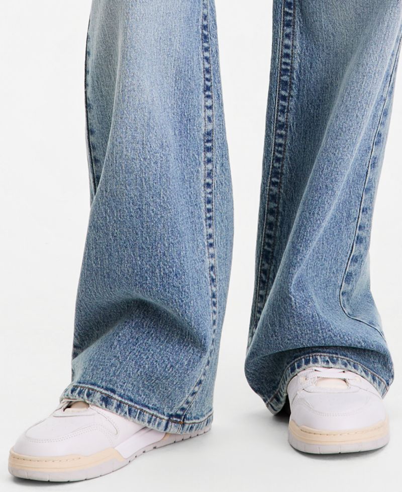 Juniors' Low Rise V-Waist Baggy Embroidered Straight Leg Jean
