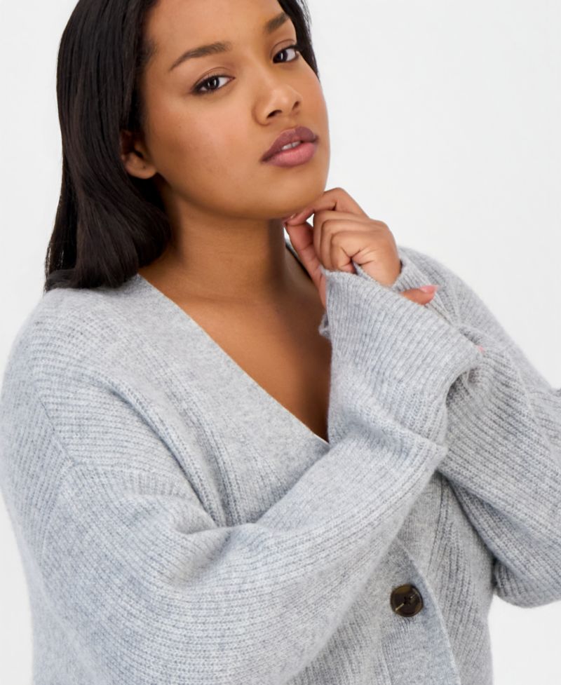 Trendy Plus Size Three-Button V-Neck Cardigan