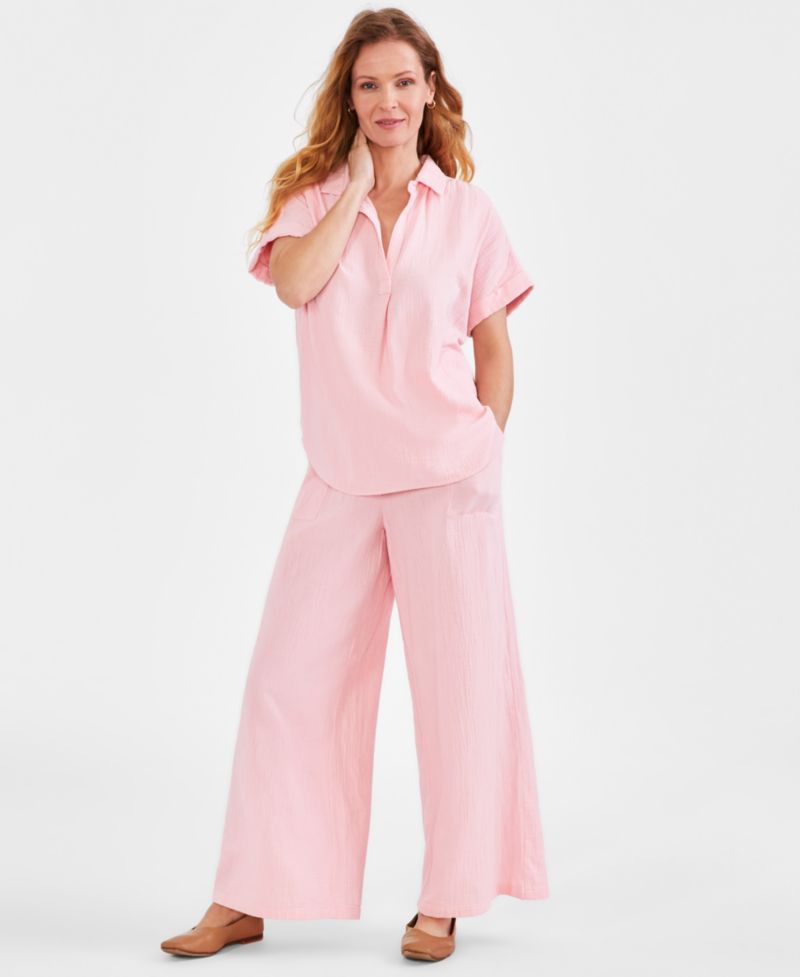 Women's Cotton Gauze Short-Sleeve Button Up Shirt
