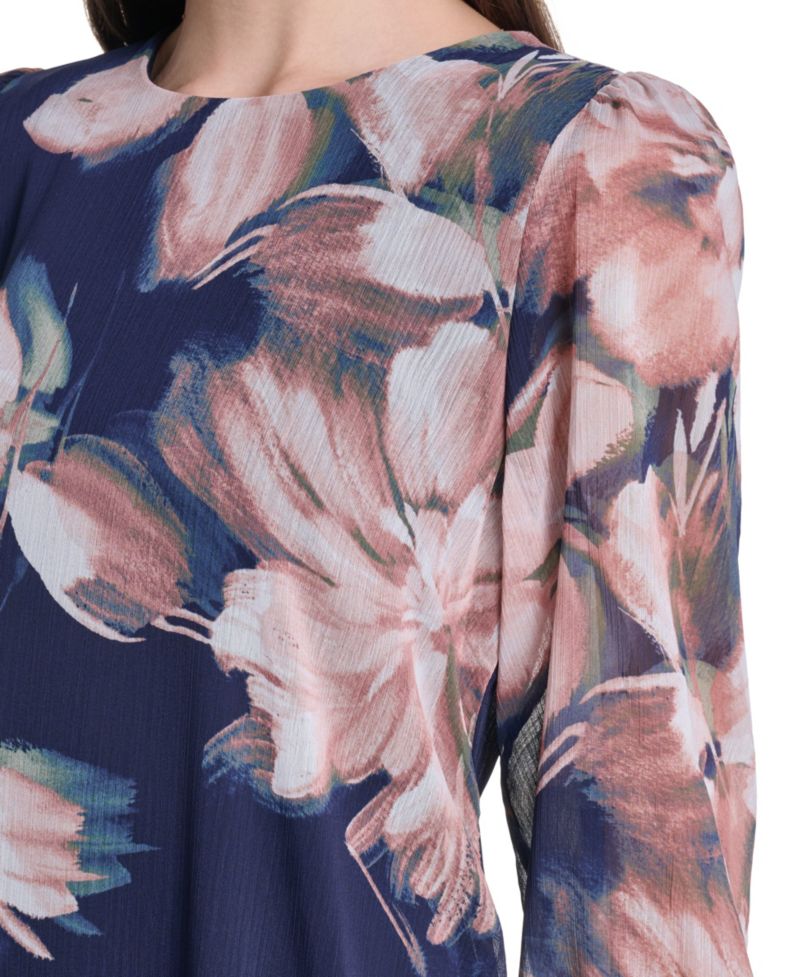 Women's 3/4-Sleeve Floral Chiffon Shift Dress