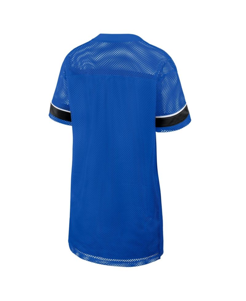Women's Blue Detroit Lions Oversized Team First Deep Route Mesh V-Neck Dress