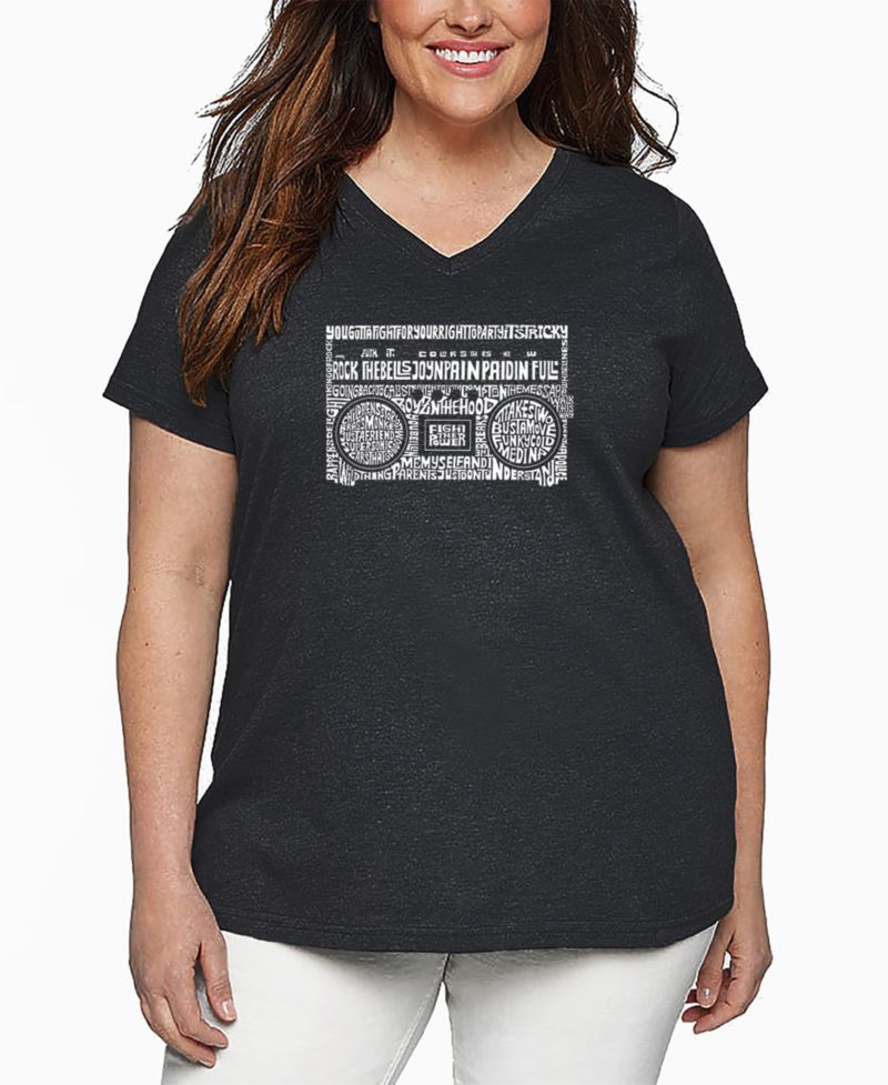 Plus Size Greatest Rap Hits of The 1980's Word Art V-Neck T-Shirt