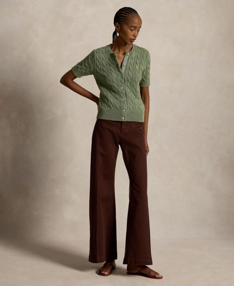 Women's Cable-Knit Cotton Short-Sleeve Cardigan