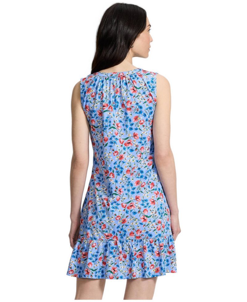 Women's Sleeveless Cotton Jersey Notch Neck Flounce Dress