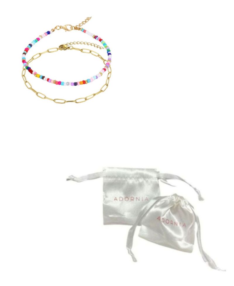 Tarnish Resistant Gold Paperclip and Color Bead Anklet Set
