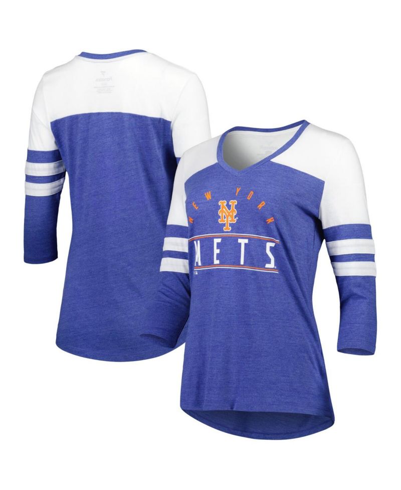 Women's Heather Royal New York Mets League Leader Tri-Blend 3/4-Sleeve V-Neck T-shirt
