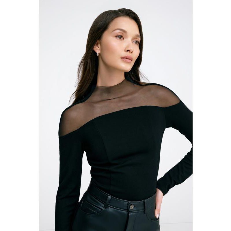 Women's Joanna Mesh Off-Shoulder Long-Sleeve Fitted Top