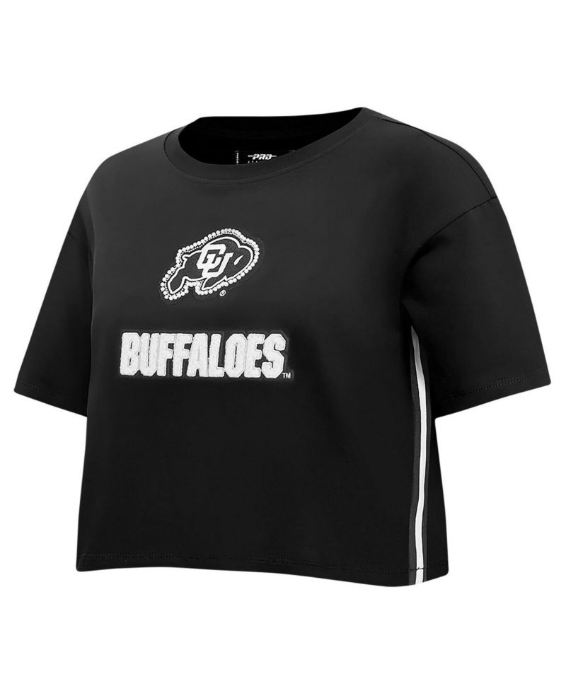 Women's Black Colorado Buffaloes Rhinestone Boxy Cropped T-Shirt