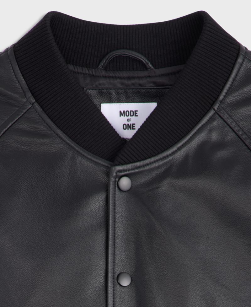 Men's Relaxed-Fit Ribbed Leather Bomber Jacket