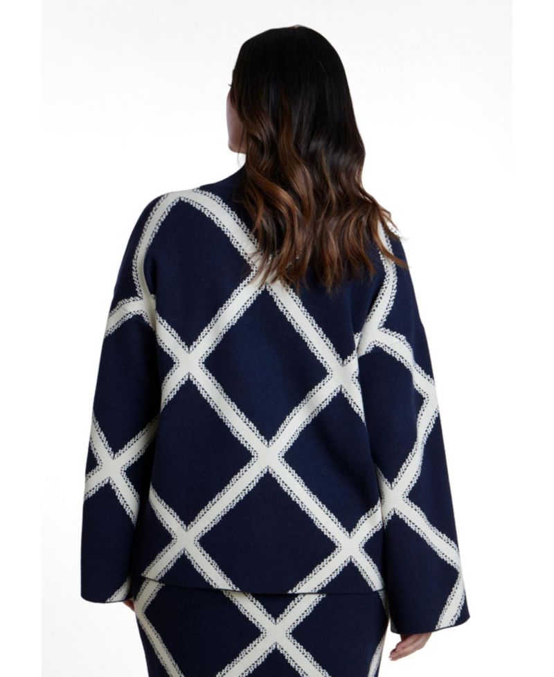Women's Mock Neck Intarsia Sweater