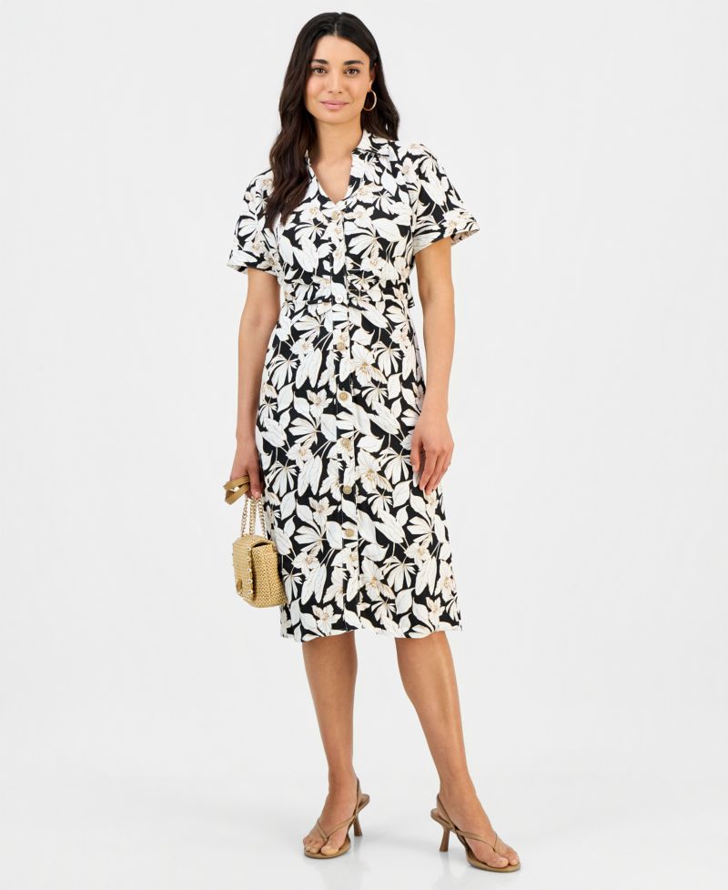 Petite Linen Buckle-Back Shirt-dress