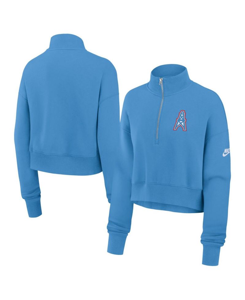 Women's Light Blue Tennessee Titans Oilers Throwback Rewind Phoenix Cropped Half-Zip Sweatshirt
